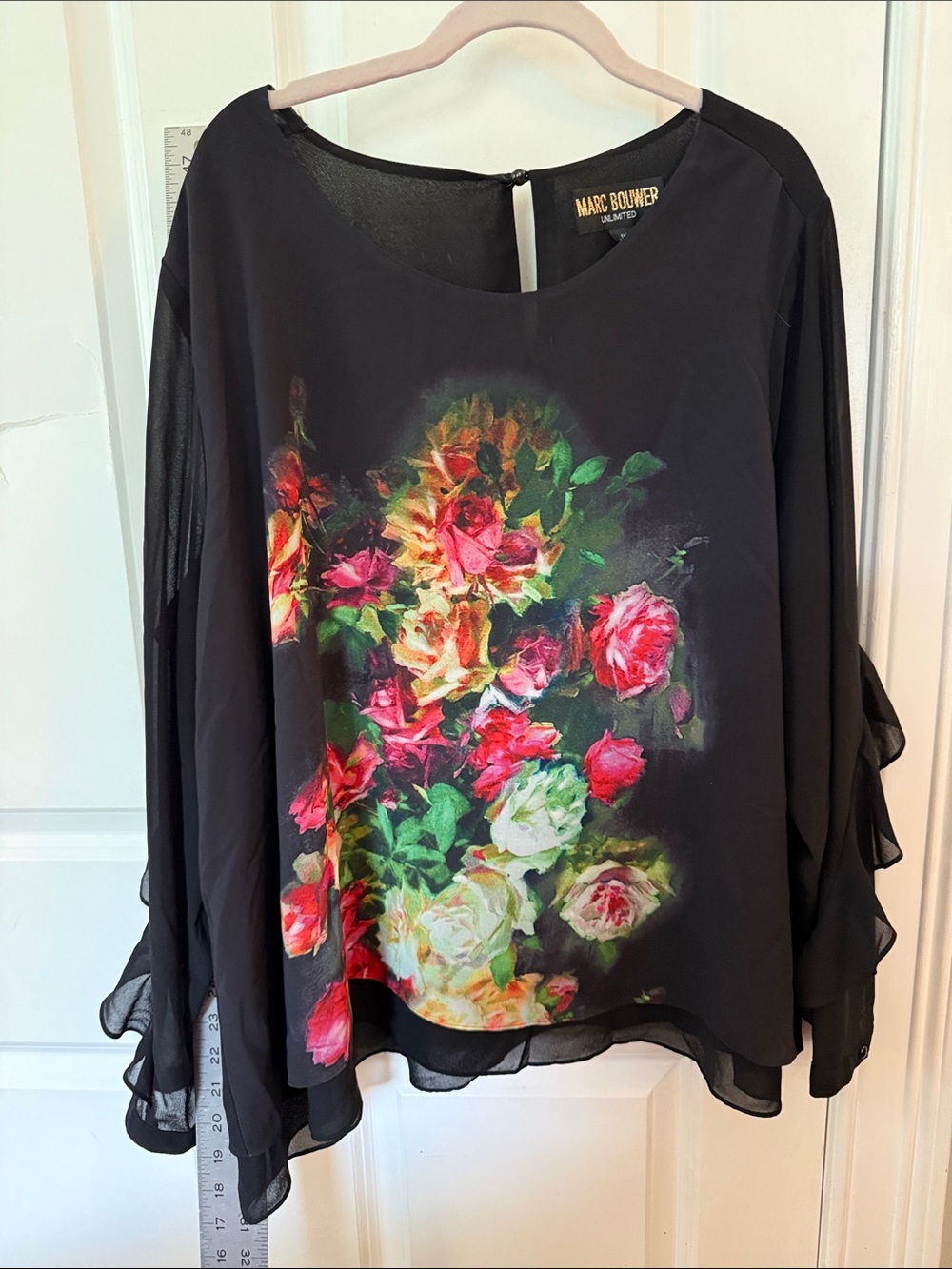Marc Bouwer Black Floral Chiffon Top